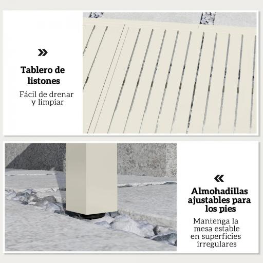 Mesa de Jardín Extensible 150/225x85x75 cm Mesa de Comedor de Aluminio con Tablero de Listones para 6-8 Personas Blanco [5]