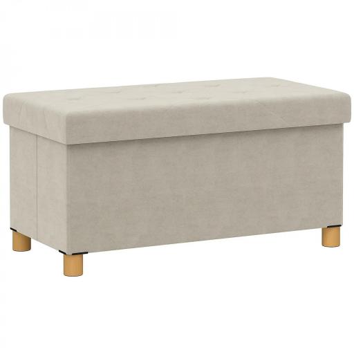 Banco Almacenaje Capacidad de 67 L 76x38x38 cm Tapizado en Terciopelo Carga 120 kg para Sala de Estar Dormitorio Crema [9]