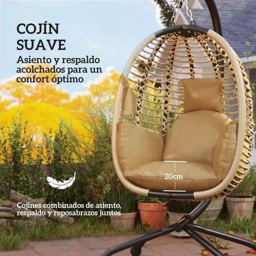 Silla Colgante con Soporte Cesta Plegable Cojín y Reposacabezas para Interior y Exterior Carga 120 kg Beige [3]