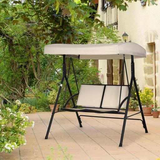 Columpio de Jardín Exterior de 2 Plazas Techo Ajustable y Marco de Acero Asientos de Textilene 140x118x162 cm Beige