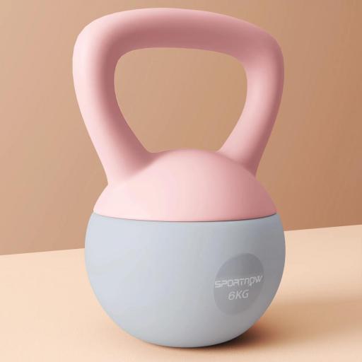 Pesa Rusa 6 kg Kettlebell Relleno de Arena Metálica y Mango Antideslizante para Entrenamiento en Casa 19x19x28 cm Rosa [2]