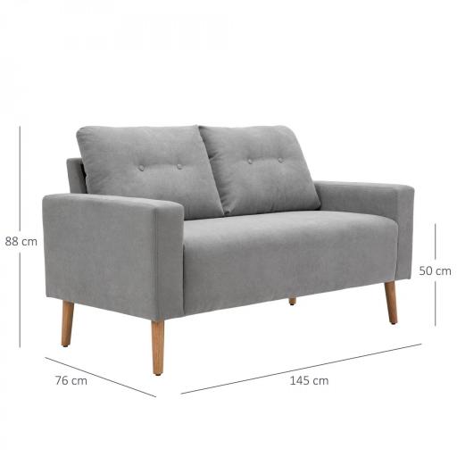 Sofá de 2 Plazas con 2 Cojines Reposabrazos y Patas de Madera de Caucho para Dormitorio Oficina 145x76x88 cm Gris [1]