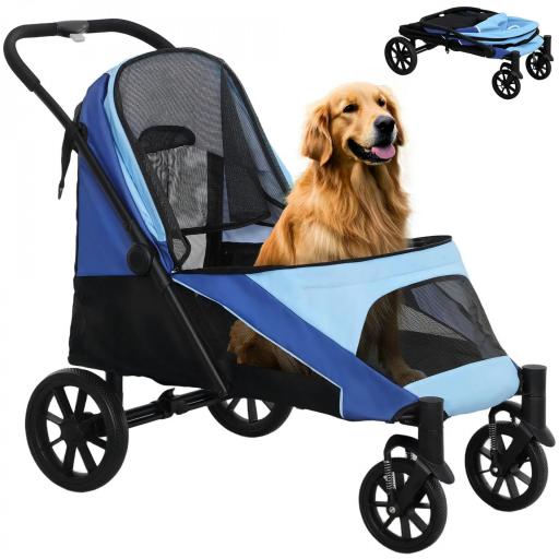 Cochecito Plegable para Mascotas con Ventanas de Malla Cojín Acolchado para Perros de hasta 30 kg 124x67x100 cm Azul [8]