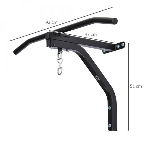 2 en 1 Barra de Dominadas para Pared de Acero Soporte de Saco de Boxeo Carga Máx. 130 kg 93x47x51 cm Negro [1]