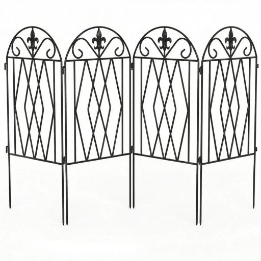 Set de 4 Vallas Metálicas de Jardín con Diseño Arqueado, 125x56 cm, Negro [9]