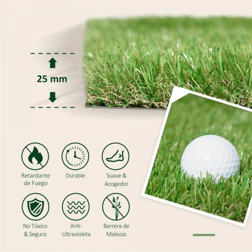 Césped Artificial 3x1 m con Altura de Hierba 25mm Rollo de Hierba Sintética de Exterior para Jardín y Terraza [2]
