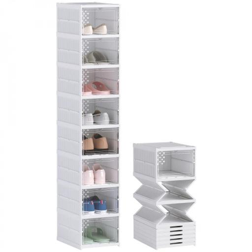  8 Cajas para Zapatos Apilables y Plegable con Puertas Transparentes hasta Talla 43 No Requiere Montaje Blanco [8]