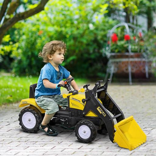 Tractor a Pedales para Niños a partir de 3 Años Excavadora con Pala Delantera Carga 35 kg 114x41x52 cm Amarillo