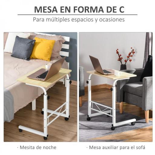 Mesa Auxiliar con Ruedas Mesa para Sofá con Altura Ajustable para Hogar Oficina 60x40x68-78 cm Blanco [6]