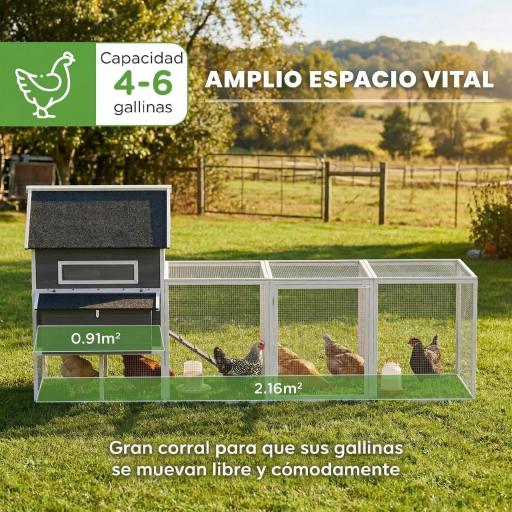 Gallinero Madera Grande Exterior con 2 Nidos Corral Techo Asfáltico Bandeja Extraíble Rampa 347x160x150 cm Gris Oscuro [6]