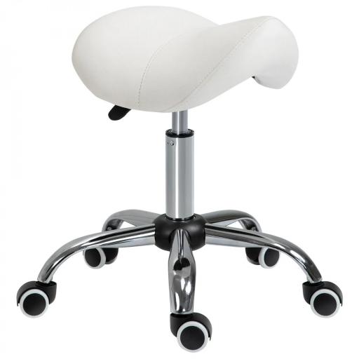Taburete con Ruedas Taburete Giratoria con Altura Ajustable Taburete Cosmetica Dentista Peluqueria 52x53x49-61 cm Blanco [3]