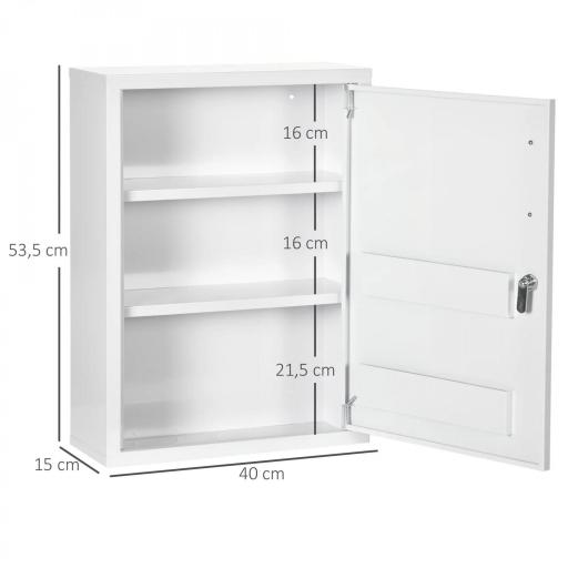 Botiquín para Medicinas de 3 Niveles Armario de Botiquín con Cerradura y 2 Llaves para Cocina Baño 40x15x53,5 cm Blanco [1]