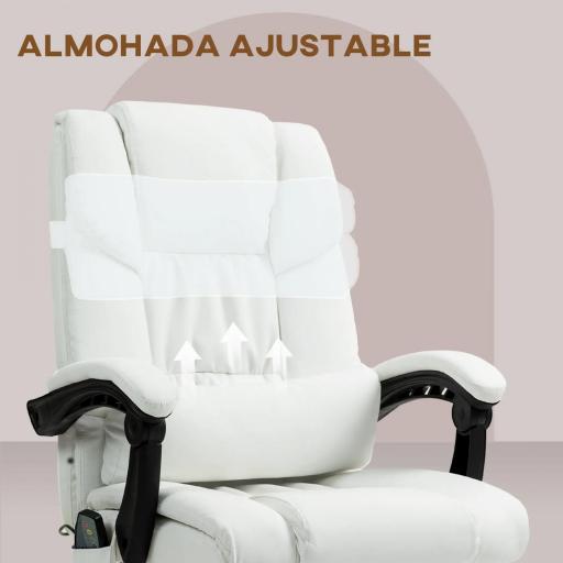 Silla de Oficina con Masaje de 6 Puntos Respaldo Alto Reclinable Altura Ajustable Reposapiés y Mando a Distancia Blanco [6]
