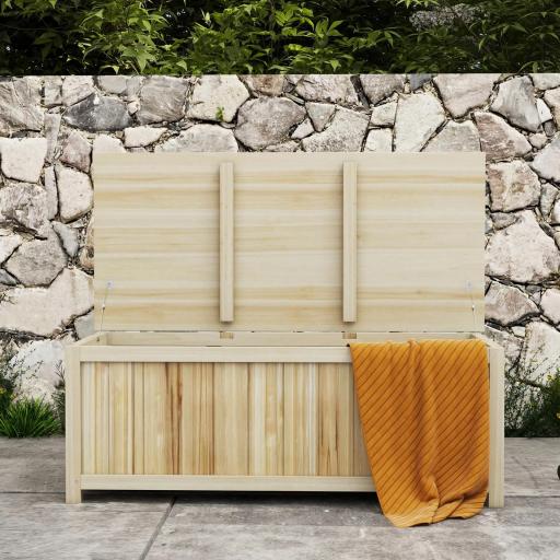Arcón Exterior de Madera 172 L Baúl Almacenaje con Tapa Abatible Resistente a la Intemperie para Jardín Madera Natural [7]