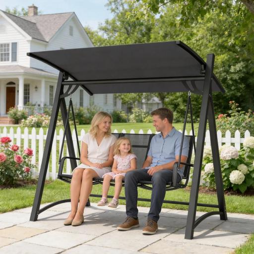 Columpio de Jardín de 3 Plazas con Techo Ajustable UPF50+ Asiento Transpirable Carga 360 kg 188x130x183 cm Gris [9]