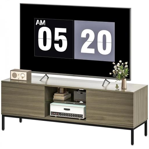 Mueble de TV con Compartimento Orificio de Cables y Estante Ajustable para Televisión de 60 Pulgadas 140x40x49,5 cm Gris [8]