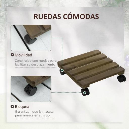 Pack de 2 Plataformas con Ruedas de Madera Soportes para Plantas Macetas Exterior Interior Carga 50 kg Marrón Oscuro [2]