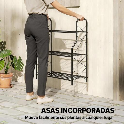 Soporte para Plantas de 3 Niveles Estantería Metálica Resistente para Interior y Exterior 69x28,5x78 cm Negro [3]