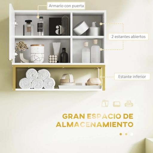 Armario de Pared para Baño con Puerta Estante Ajustable y Almacenamiento Inferior 60x20x51 cm Blanco [2]