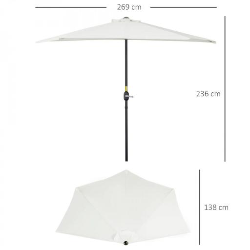 Sombrilla 269x138x236 cm Parasol de Jardín con Manivela y Forma Semicircular Tela Poliéster 180 g/m² para Exterior Terraza Patio Piscina Crema [1]