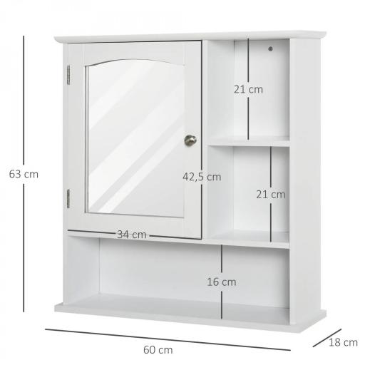 Armario de Baño con Espejo de Gran Almacenaje Armario Montado en la Pared con Estante Ajustable Interior y Estantes Abiertos 60x18x63 cm Blanco [1]