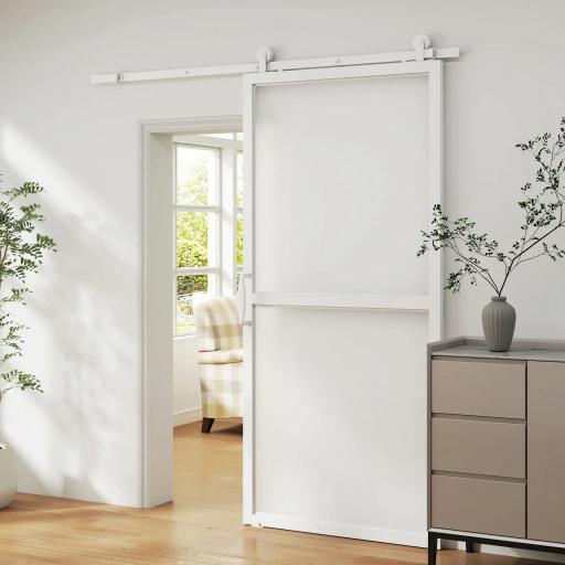Herrajes para Puertas Correderas 200 cm Kit de Accesorios para Puerta Corredera con 2 Rieles y Guía Blanco [1]