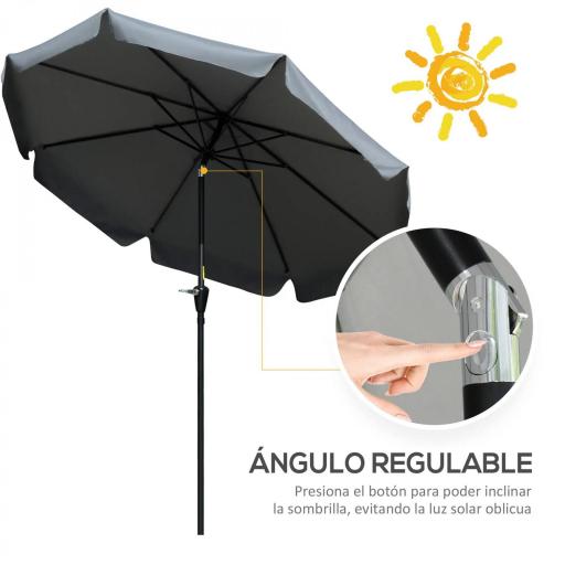 Parasol de Jardín de Aluminio Ø266x250 cm con Ángulo Ajustable Protección UV50+ Techo de Ventilación y Manivela Gris [4]