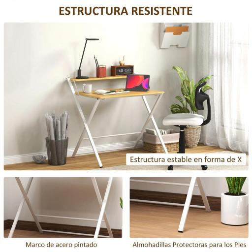 Escritorio Plegable con Estante Abierto Escritorio Pequeño para Estudio Hogar Oficina 86x66x82 cm Natural [6]