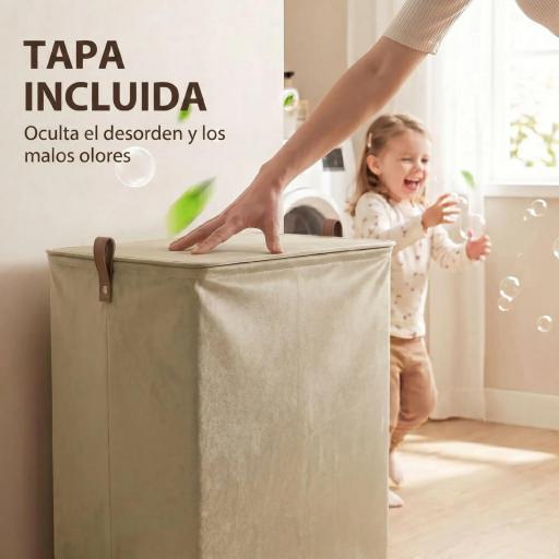 Cesto de Ropa Sucia con Tapa y Ruedas 50L Cesta de Ropa Sucia Plegable con Bolsa con Cordón Extraíble 40x30x65 cm Camel [5]