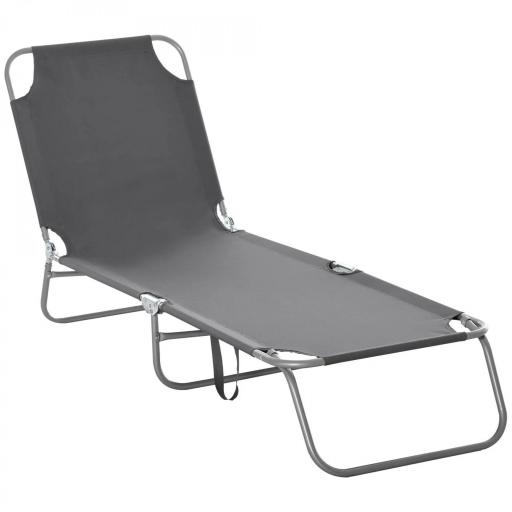 Tumbona de Jardín Plegable con Respaldo Ajustable en 5 Posiciones Carga 120 kg para Terraza Piscina 187x55x24 cm Gris [8]