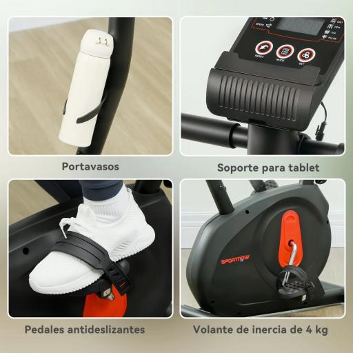 Bicicleta Estática con Resistencia Magnética Ajustable Sensor Pantalla LCD y Asiento Regulable 88x50,5x131,5 cm Negro [6]