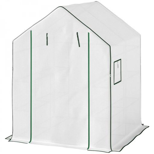 Invernadero de Exterior con 6 Estantes Puerta Enrollable Cubierta de PE y Marco de Acero 140x143x190 cm Blanco [8]
