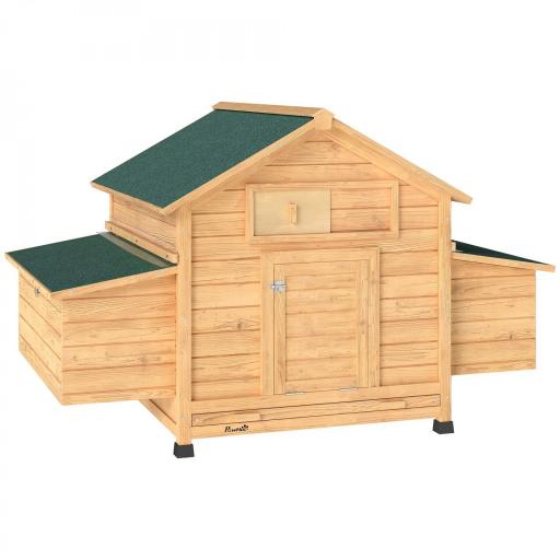 Gallinero de Madera para Exterior con 2 Nidos Bandeja Extraíble Perchas Techo Impermeable 150x100x96,5 cm Amarillo [9]