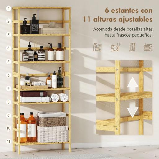 Estantería de Bambú de 6 Niveles Librería para Espacios Pequeños Baño Sala de Estar y Cocina Natural [2]