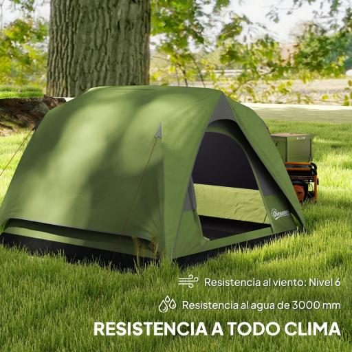 Tienda de Camping para 4 Personas Impermeable Fácil Instalación y Bolsa de Transporte Incluida 200x200x135 cm Verde [4]