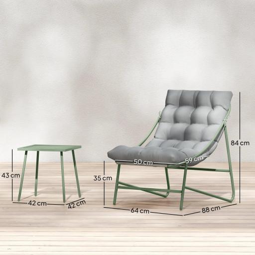 Conjunto de Jardín de 3 Piezas con 2 Sillas Lounge Mesa de Café y Cojines para Exterior Patio Balcón Gris Claro [1]