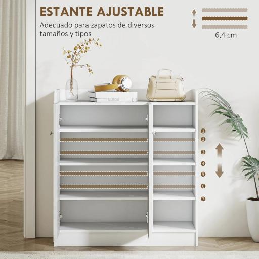 Mueble Zapatero de 2 Puertas Zapatero Estrecho con Estantes Ajustables para 12 Pares de Zapatos para Pasillo Entrada 83x30x90 cm Blanco [3]