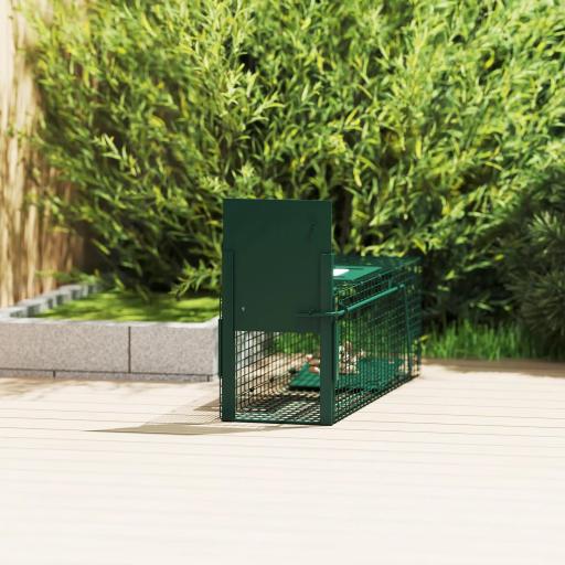 Trampa para Animales Vivos con Puerta Jaula de Captura Metálica con Asa para Conejos Visones Pequeños 60x18x20 cm Verde Oscuro [7]