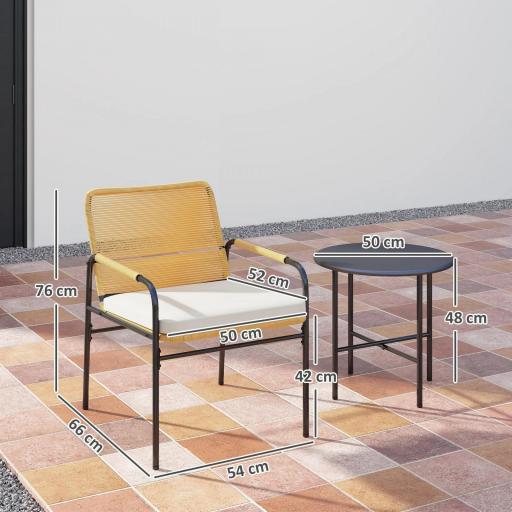 Conjunto de Muebles de Jardín de Ratán Sintético con 2 Sillas con Cojines Extraíbles y Mesa con Tablero de Metal Natural [1]