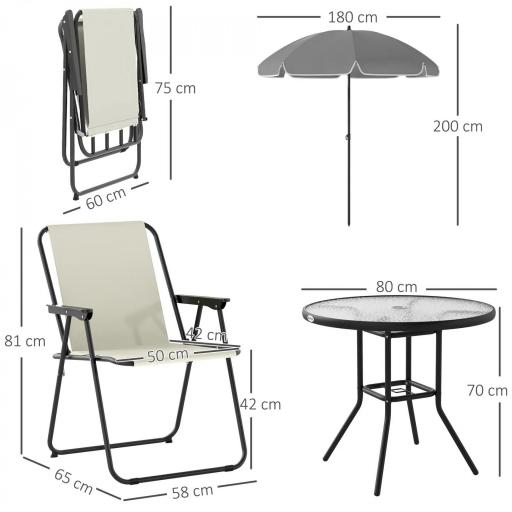 Conjunto de Muebles de Jardín de 6 Piezas con Mesa Redonda Sillas Plegables y Sombrilla para Patio y Terraza Crema [1]