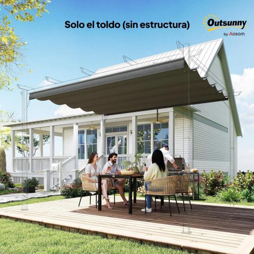 Cubierta para Techo Retráctil de 3,5x2,6 m para Pérgola 4x3 Tela de Repuesto con 10 Orificios de Drenaje Gris Oscuro [6]