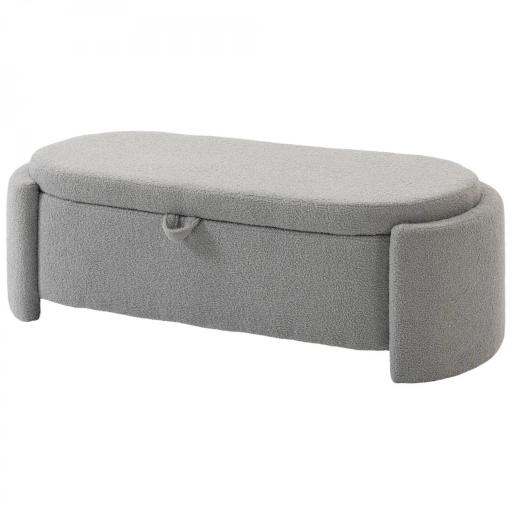Puff Almacenaje Banco Almacenaje Ovalado 129x48,5x44 cm Tapizado en Terciopelo de Teddy Carga 200 kg Gris Claro [8]