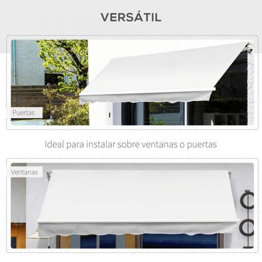 Toldo Manual Retráctil 350x250 cm Toldo para Balcón con Manivela de Metal Impermeable y Anti-UV Toldo Enrollable de Exterior para Jardín Terraza Ventanas Blanco [5]