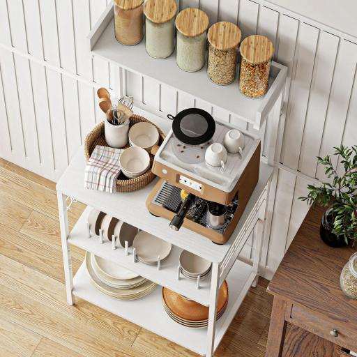 Estantería de Cocina con 2 Tomacorrientes Estante para Microondas Estante Ajustable Ganchos 60x42x137 cm Blanco [6]