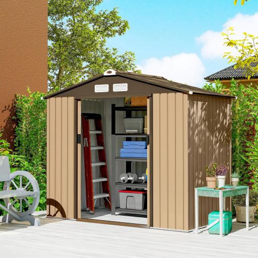 Cobertizo de Jardín Exterior 2,42 m² 213x130x185 cm con Puerta Corredera Ventilación y Kit de Fundación Amarillo