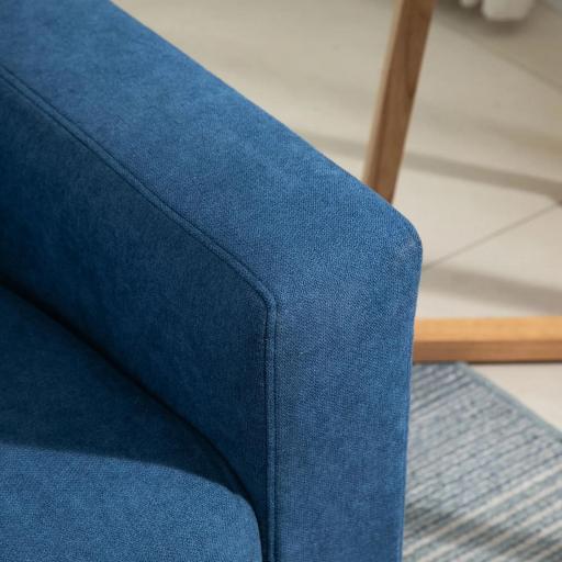 Sofá de 2 Plazas con 2 Cojines Reposabrazos y Patas de Madera de Caucho para Dormitorio Oficina 145x76x88 cm Azul [6]