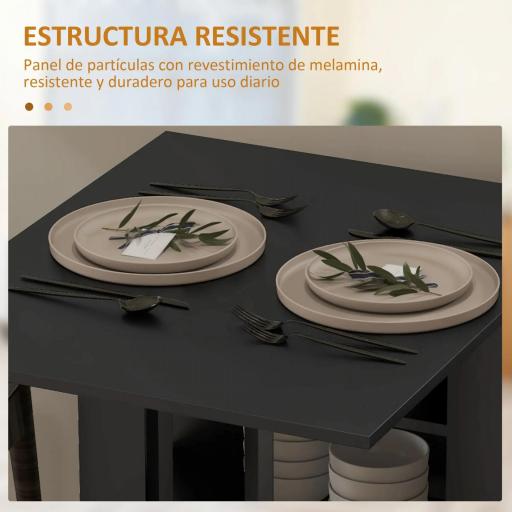 Mesa de Cocina Plegable con Alas Abatibles 2 Ruedas y Estantes Estilo Moderno 120x60x75 cm Negro [4]