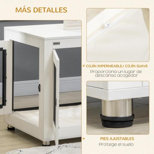 Jaula para Perros Medianos de Interior Mesa Auxiliar con 2 Puertas con Pestillo y Cojín 94x60x71,5 cm Blanco [4]