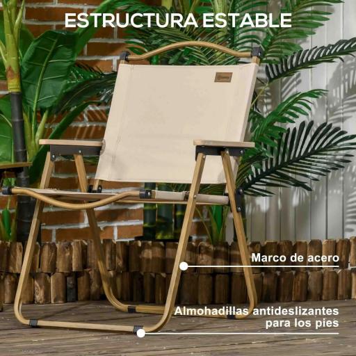 Set 2 Sillas de Jardín Plegables con Reposabrazos Sillas para Camping y Playa en Tela Oxford y Acero 54x59x78 cm Caqui [2]