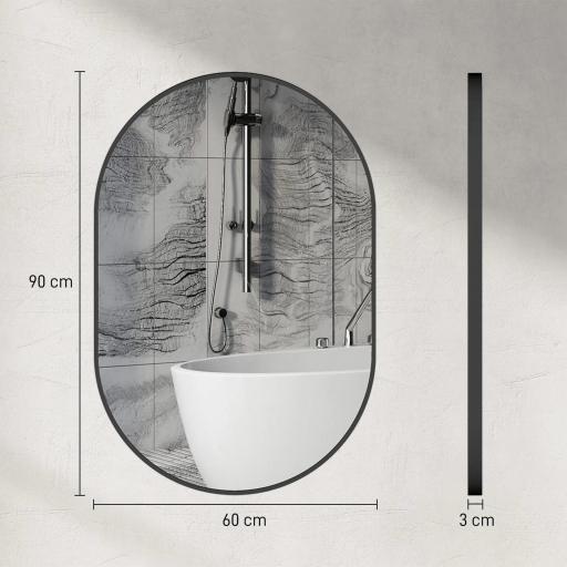 Espejo de Baño Ovalado 60x90 cm Espejo Decorativo de Pared con Marco de Aluminio para Salón Horizontal o Vertical Negro [1]